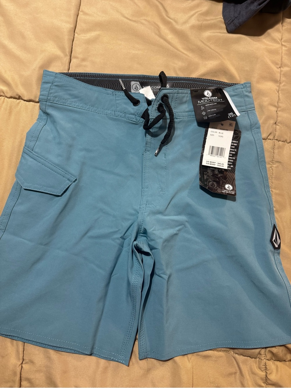 Volcom Big Boy Blue Mod Tech Boardshorts with Drawstring Waist 26(12)